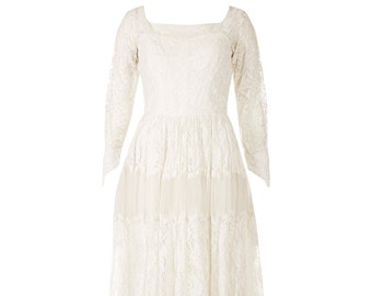 Vestido de novia de encaje Chantilly blanco de los años 50