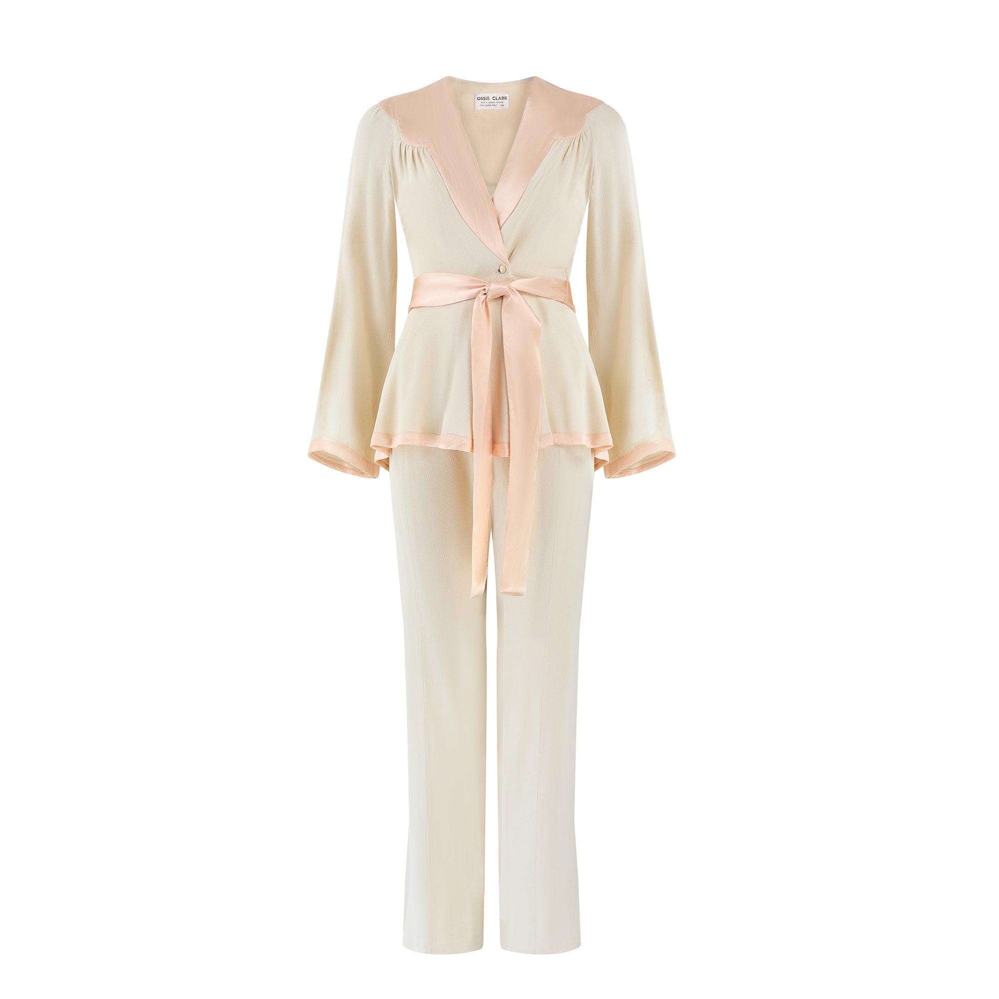When Smoke Clearsパンツ 28 OVO SUIT セットアップ 1970s Documented Ossie Clark Cream Crepe and Pink Satin Trouser