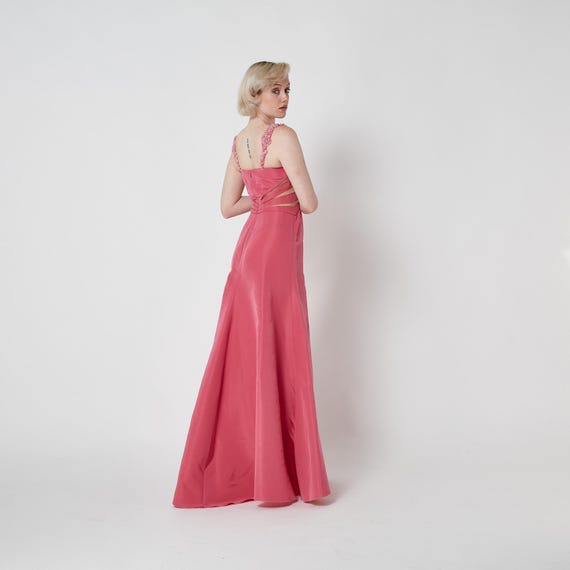 2000s Valentino Pink Beaded Gown with Sheer Panels