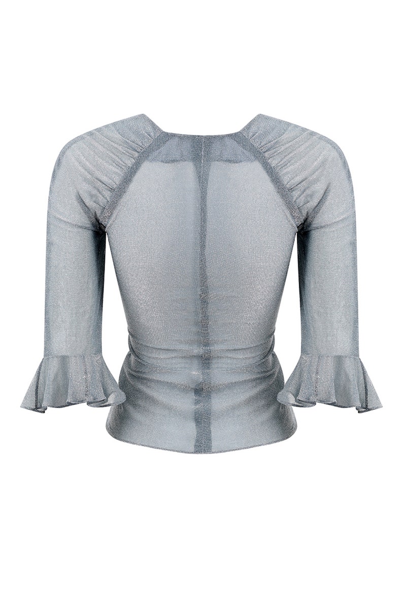 Early 1970s Quorum Silver Disco Top With Flounce Sleeves image 3