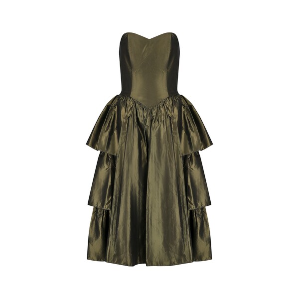 4874 Olive Green Pleated Taffeta Skirt Dress main image 0