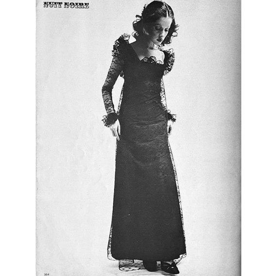 1970s Madame Gres Haute Couture Black Silk & Lace… - image 8