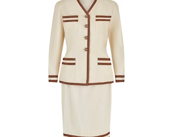 1991 Runway Chanel Cream and Brown Skirt Suit
