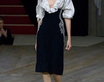 2007 Runway Alexander McQueen Black Crystal Embellished Pinafore Skirt