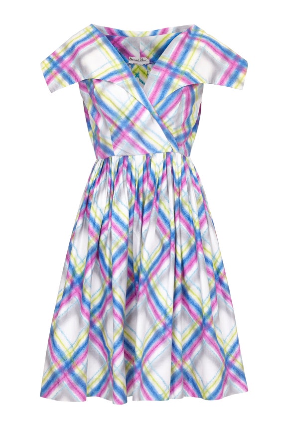 1950s Daniel Neals Plaid Print Cotton Dress - image 1