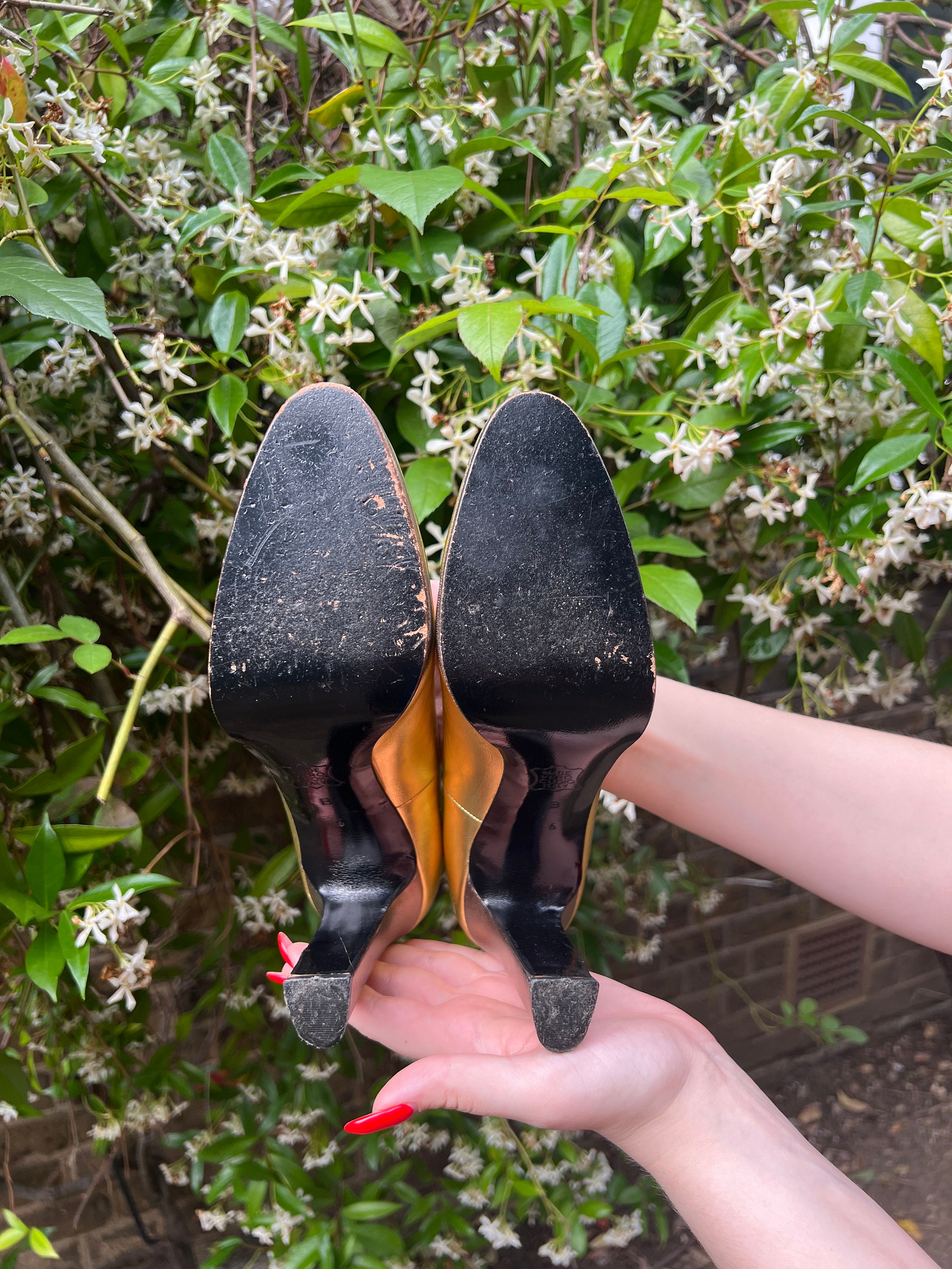1970s Yves Saint Laurent Gold Block Heel - Etsy