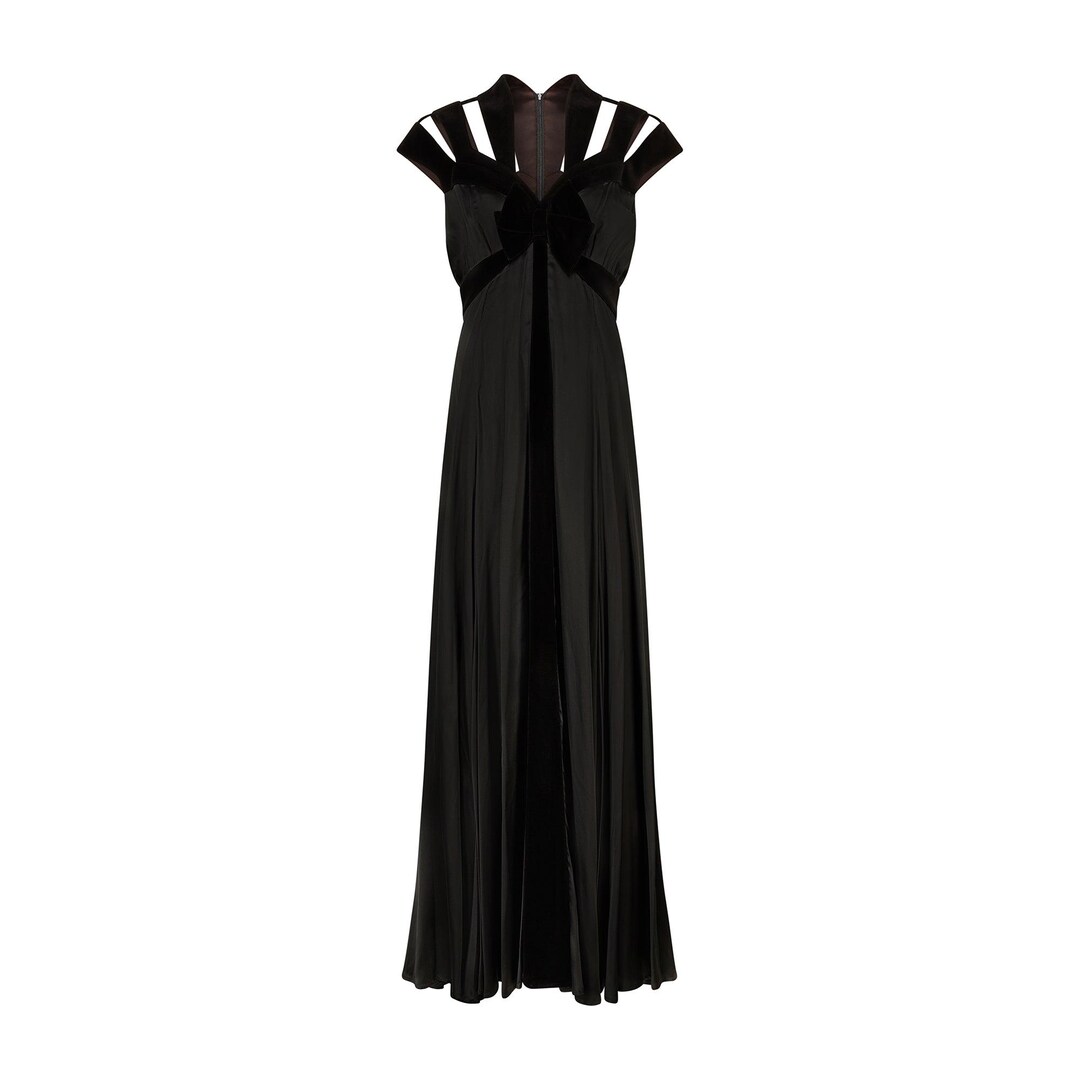 1992 Thierry Mugler Runway Black Satin and Velvet Maxi Dress - Etsy