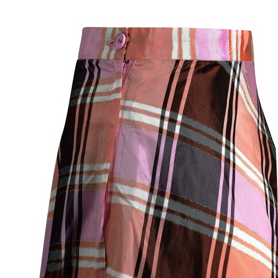 1970s A-line Plaid Pattern Metallic Weave Skirt - image 4