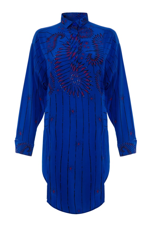 1980’s Zandra Rhodes Oversized Blue Silk Print & E