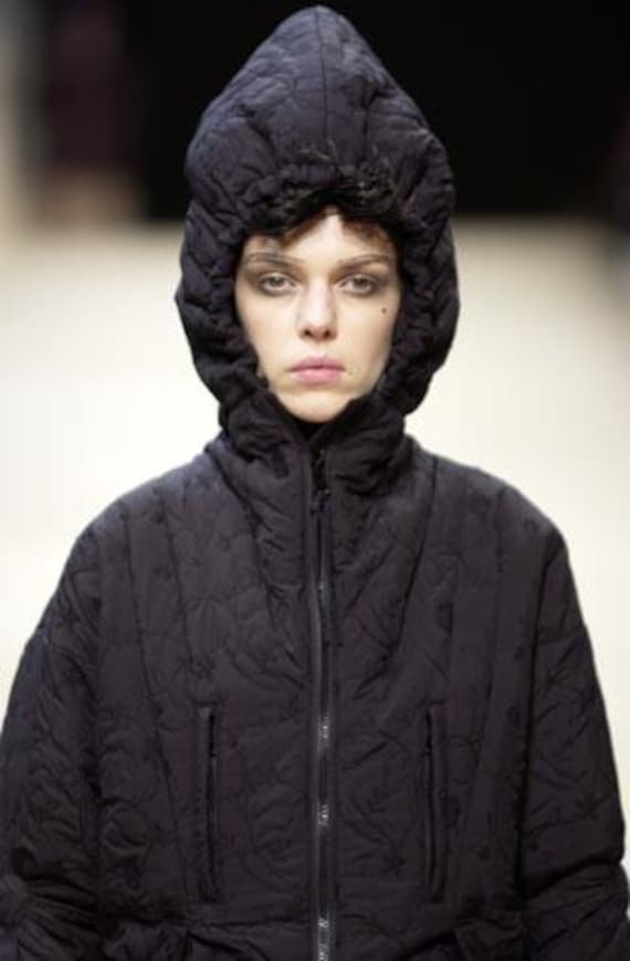 2003 Runway Issey Miyake Black Puffer Jacket With Ruched Design