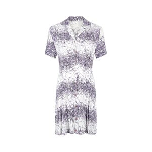 1940s White and Purple Rayon Floral Print Shirtwaister Dress