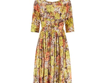 1960s Blanes Floral Cotton Dress with Belt Design