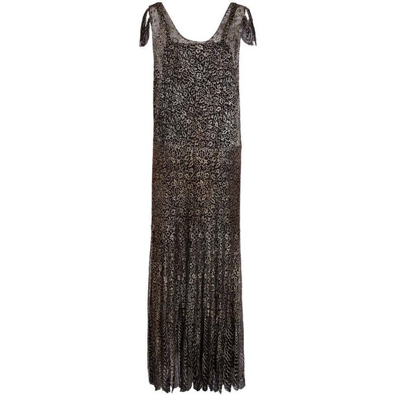 1920s Black & Gold Floral Lace French Lame Dress - image 1