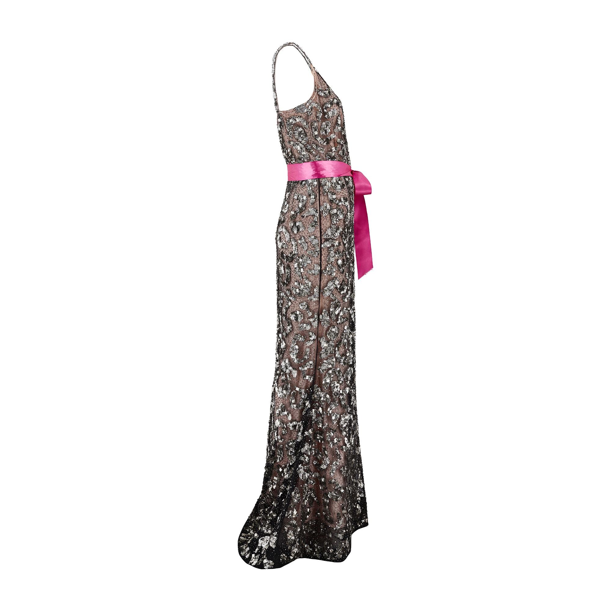 oscar de la renta pink sequin dress Oscar De La Renta Strapless Sequin Scallop Cocktail Dress In Pink