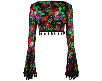 1994 Dolce and Gabbana Floral Trumpet Sleeve Crop Top