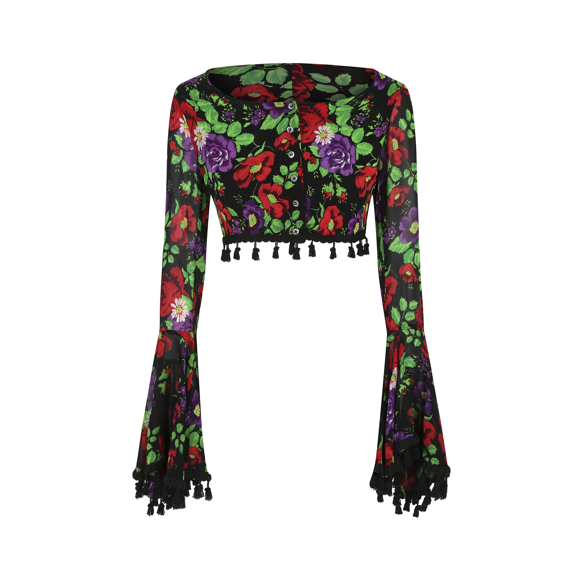 1994 Dolce and Gabbana Floral Trumpet Sleeve Crop Top - Etsy