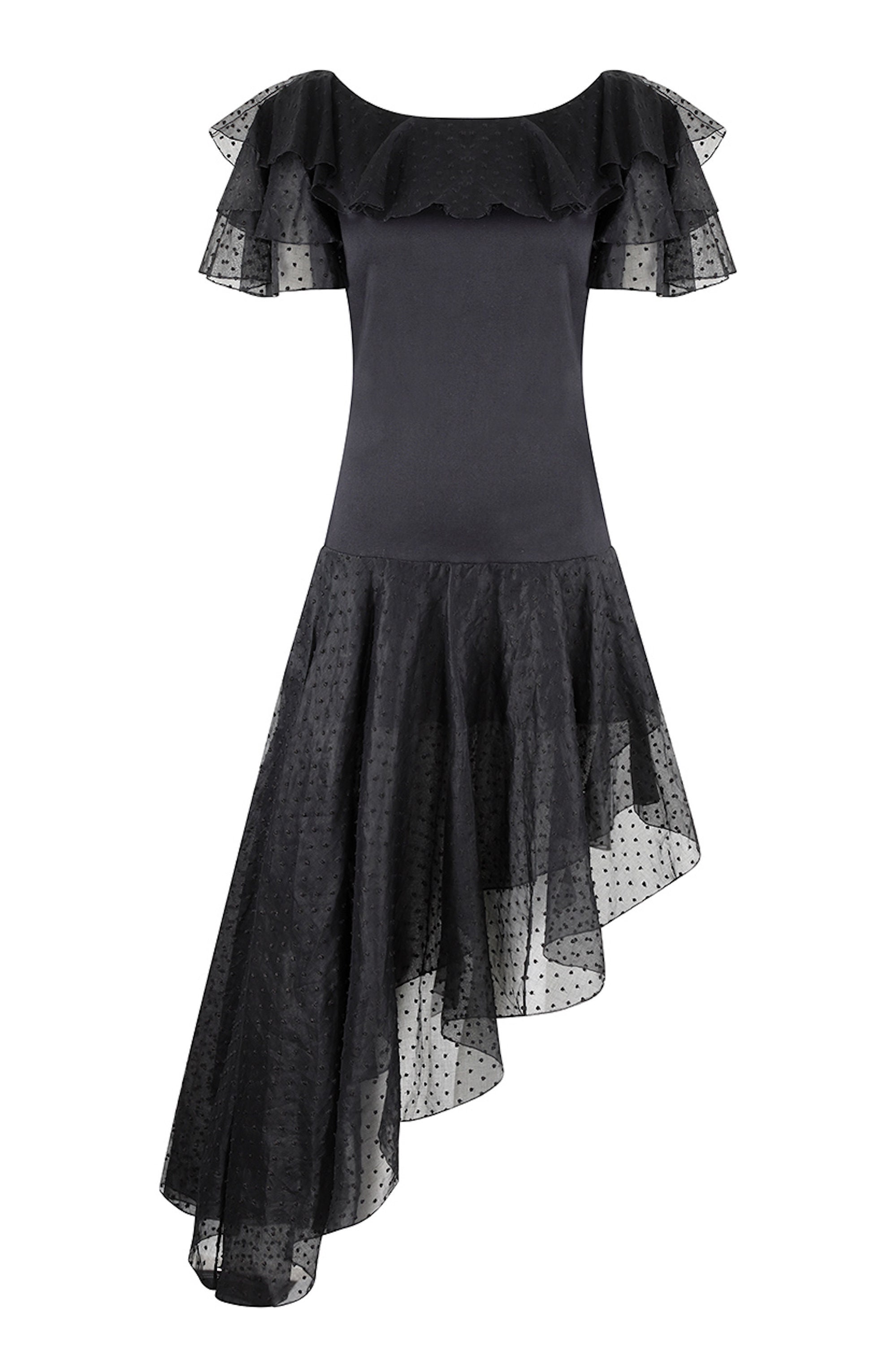 Image of S Yves Saint Laurent Black Asymmetric Dress With Flamenco Style Trim Uk Size