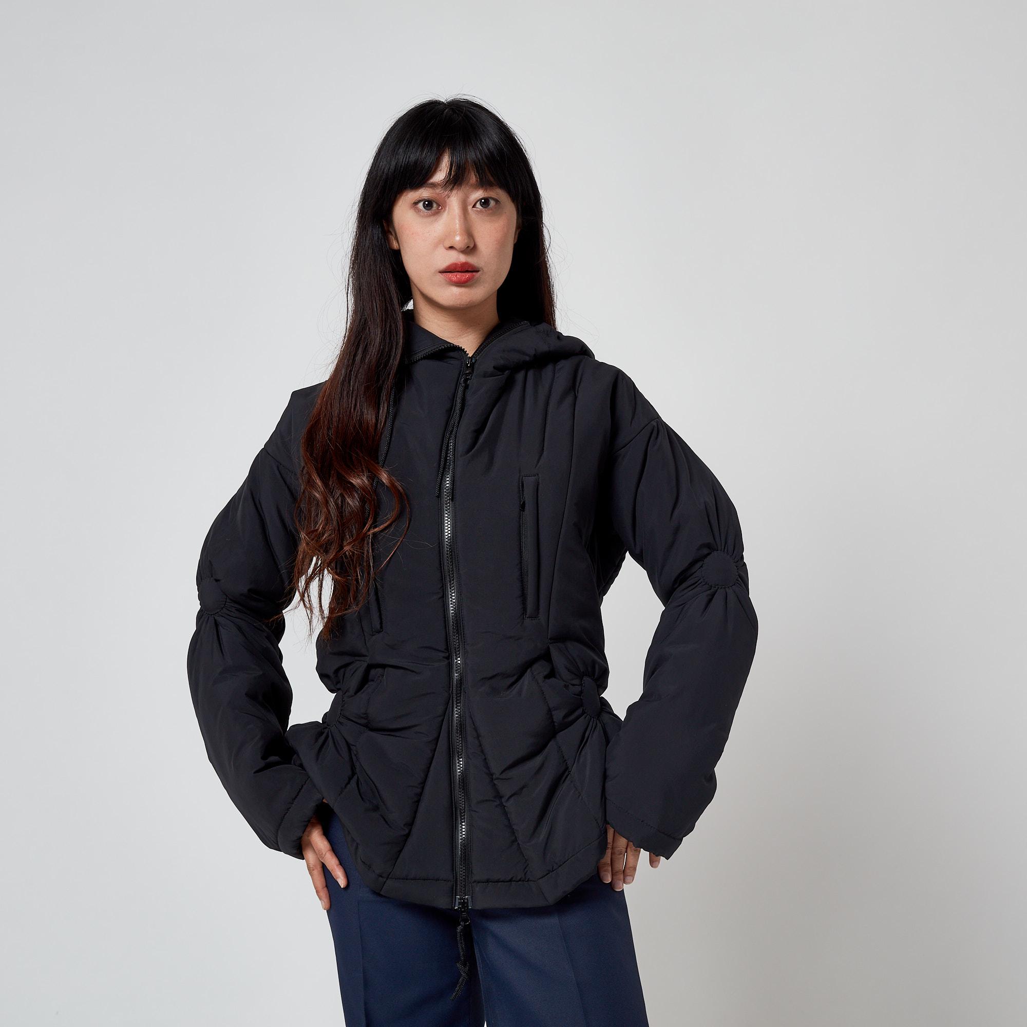 2003 Runway Issey Miyake Black Puffer Jacket With Ruched Design 