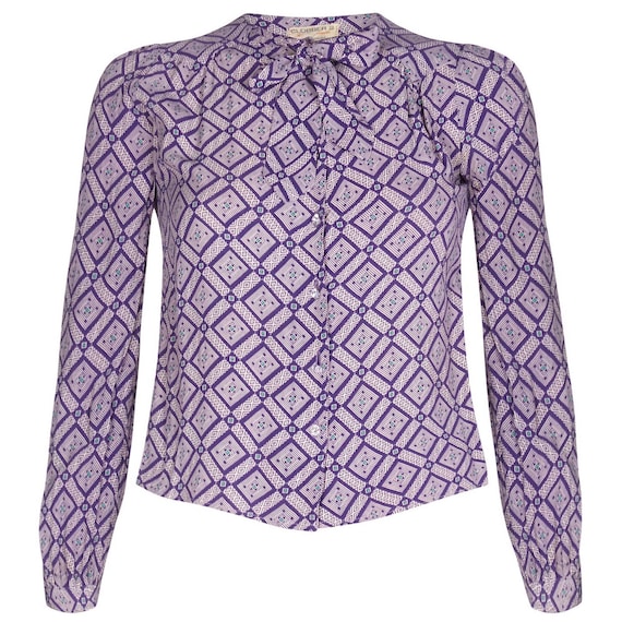 1970s Jeff Banks Geometric Purple Blouse