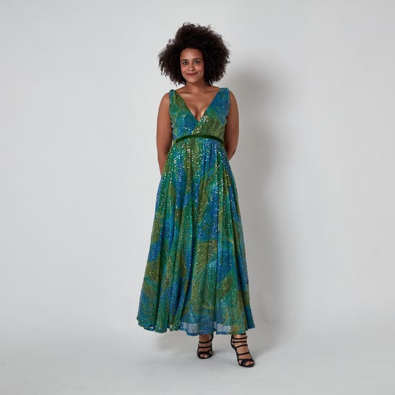 green emerald velvet dress Navy and Green Floral Maxi Dress