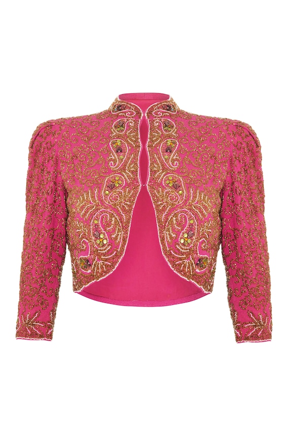 1930s Pink Silk Beaded Bolero Size 10