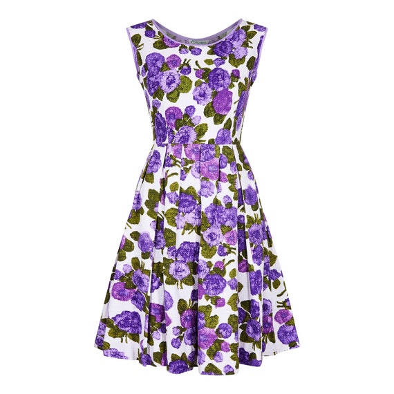 1960s Waffle Cotton Purple Floral Print Dress - Etsy