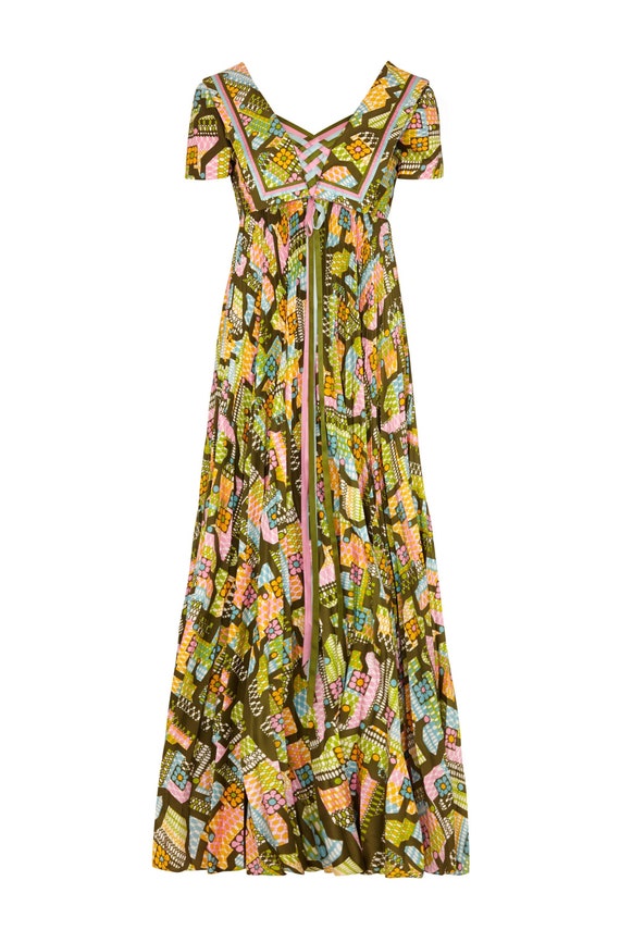 1970s Hardy Amies Pleated Abstract Print Dress Wi… - image 1