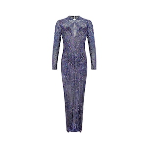 1990s Bob Mackie Blue Beaded and Sequinned Dress