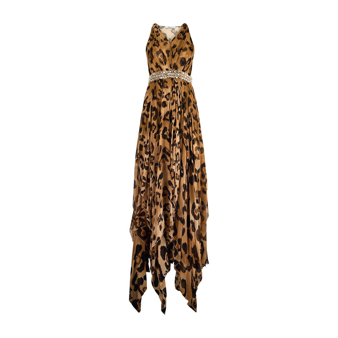 knee length dresses for ladies Christine Silk Dress in Brown Multi Amur Leopard main image 1