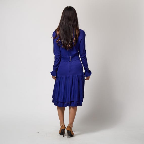 1970s Jean Muir Royal Blue Jersey Dress