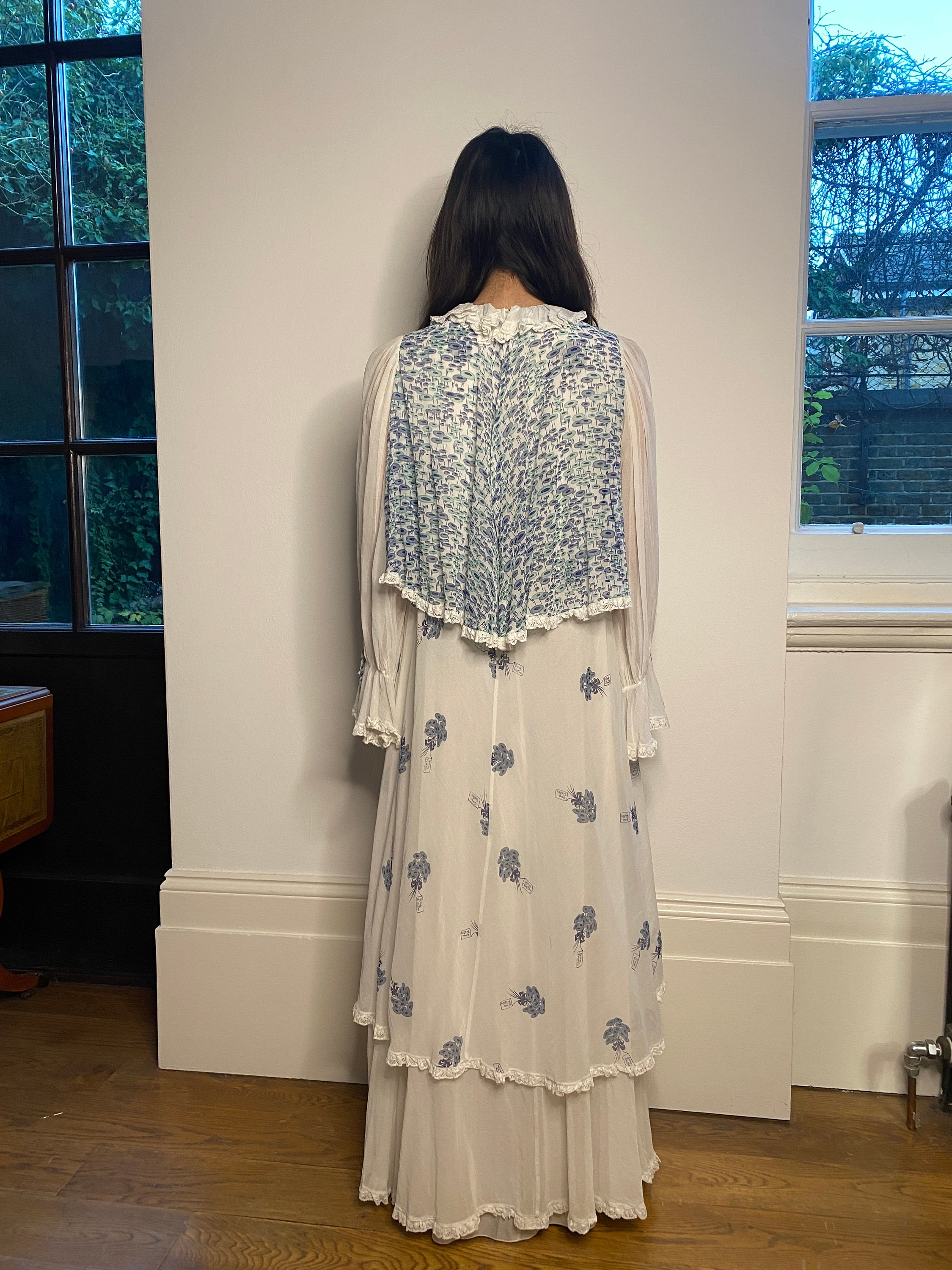 1970s Gina Fratini White and Blue Floral Cotton Maxi Dress - Etsy