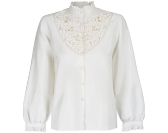 1960s Floral Embroidered Silk Blend Blouse