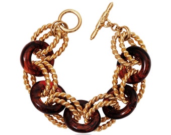 1980s Kenneth Jay Lane Gold and Brown Resin Bracelet