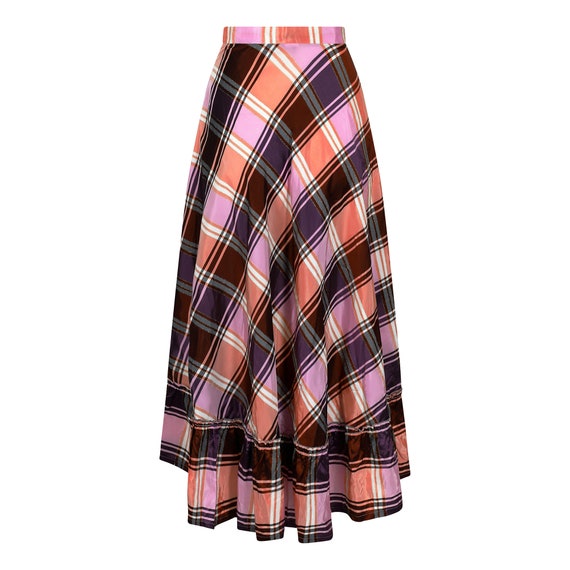 1970s A-line Plaid Pattern Metallic Weave Skirt - image 2