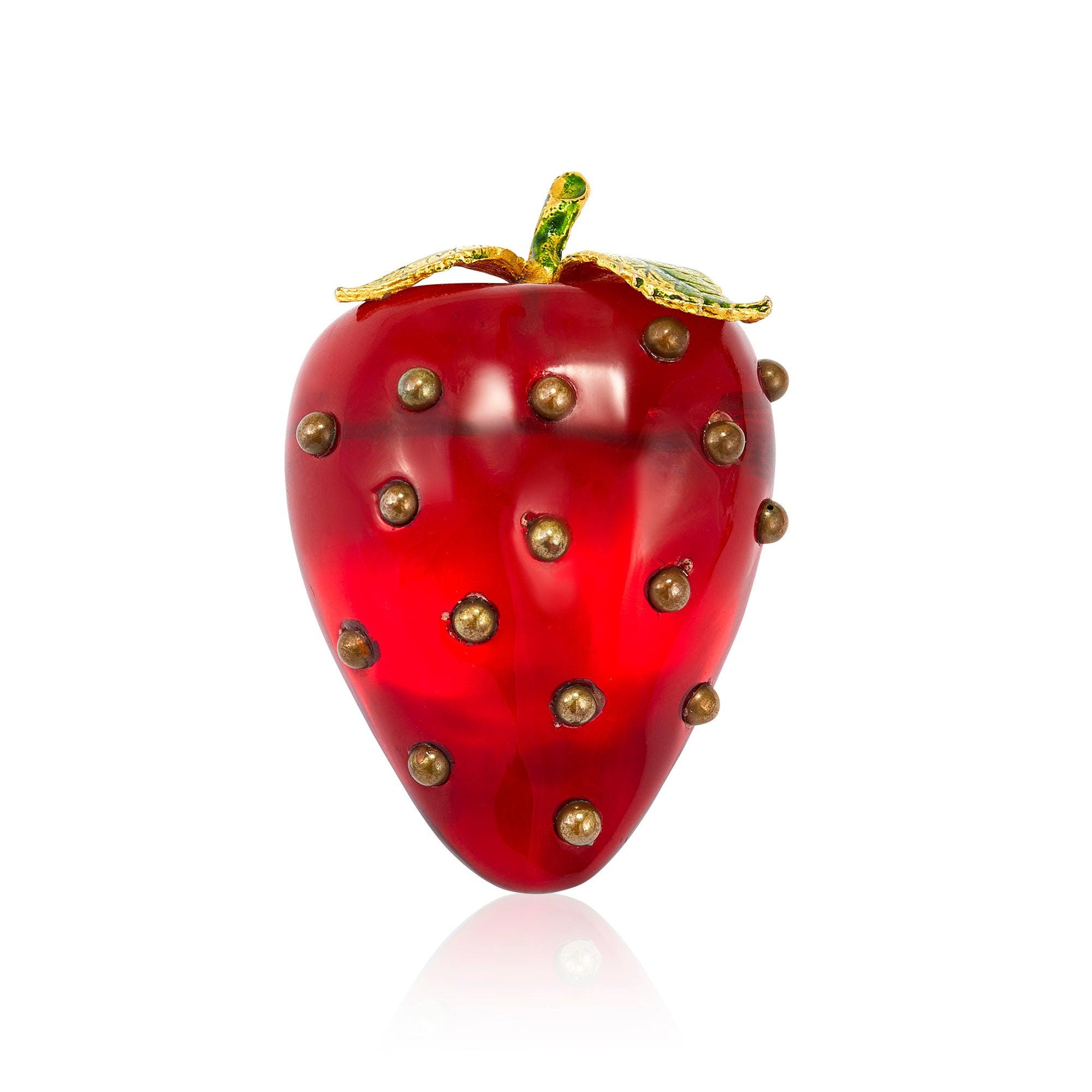 1960s Large Lucite Strawberry Brooch