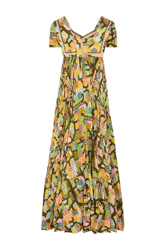 1970s Hardy Amies Pleated Abstract Print Dress Wi… - image 2