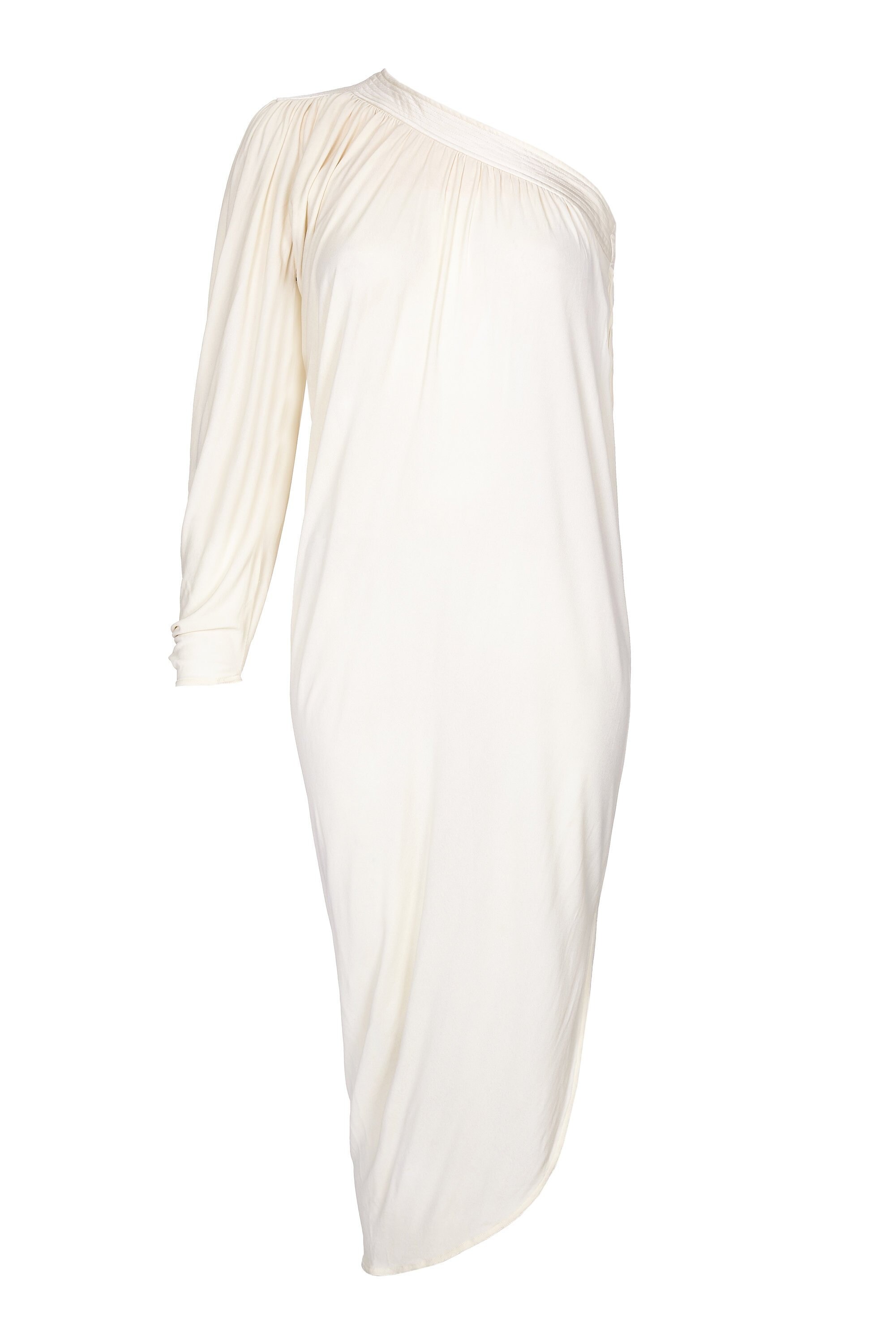 Easy to Wear 1970s Yuki Couture On or Off Shoulder Black Silk Jersey Draped Dress