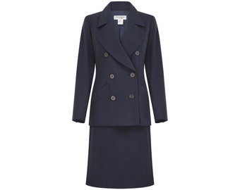 1990s Yves Saint Laurent Navy Blazer Skirt Suit