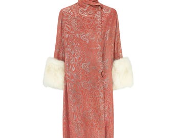 1920s Peachy Pink and Silver Lame Coat with White Cuffs