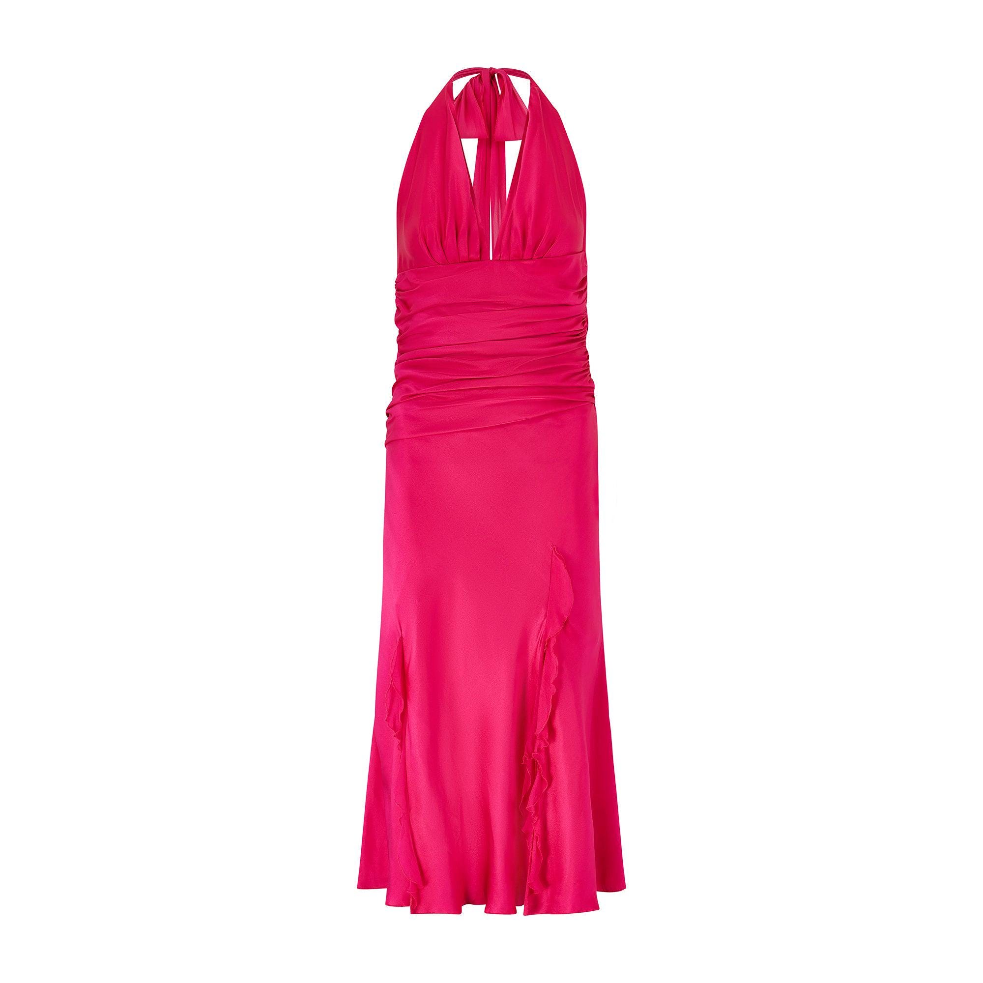 fuchsia halter neck dress Alicia Satin Halter Maxi Dress