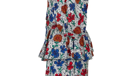 1980s Jean Muir Floral Cotton Peplum Skirt Suit - image 6