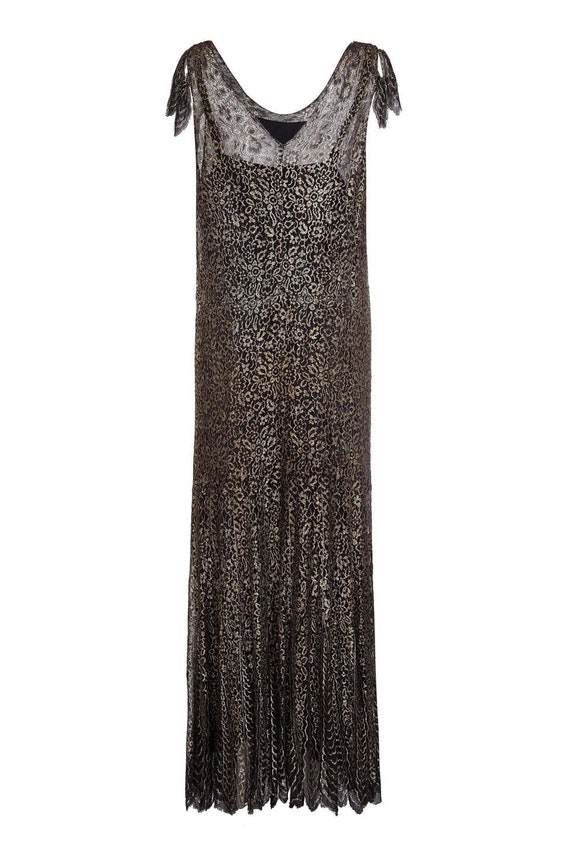 1920s Black & Gold Floral Lace French Lame Dress - image 2