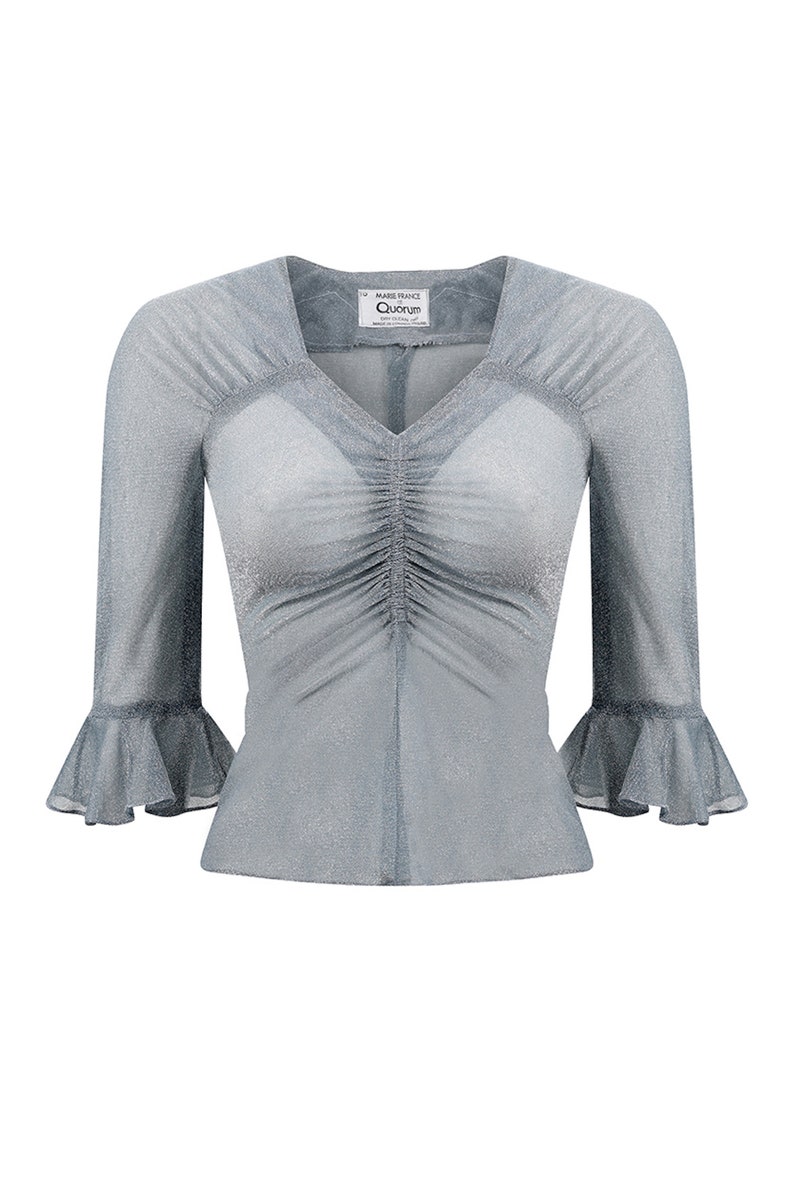 Early 1970s Quorum Silver Disco Top With Flounce Sleeves image 1