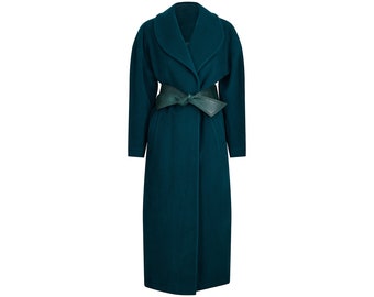 1980s Claude Montana Teal Green Wool Overcoat