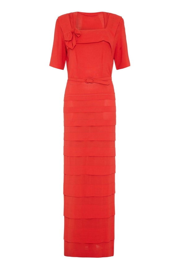 1940s Vintage Floor Length Coral Wool/Rayon Crepe