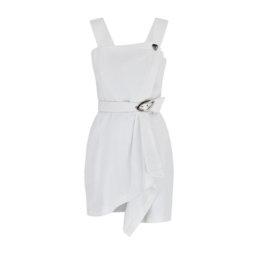 Thierry Mugler ホワイト　ワンピース 1990s Thierry Mugler White Cotton Mini Dress With Belt Detail - Etsy