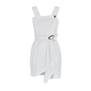 1990s Thierry Mugler White Cotton Mini Dress with Belt Detail