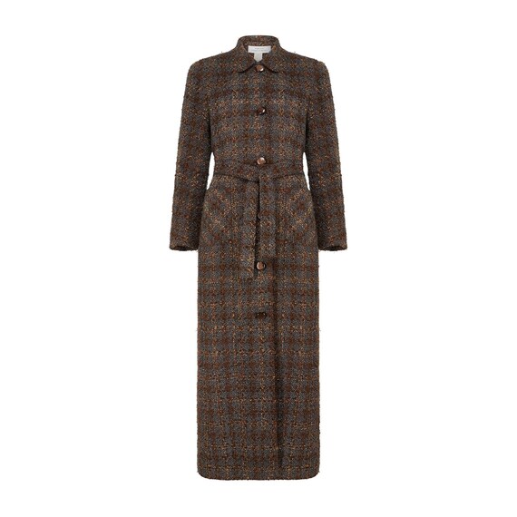 1990s Tomasz Starzewski Brown Grey Boucle Wool Long Coat