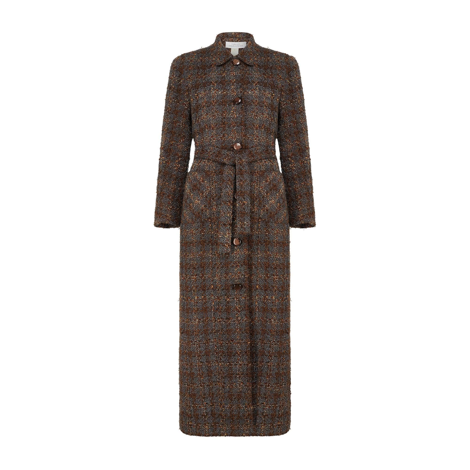 1990s Tomasz Starzewski Brown Grey Boucle Wool Long Coat - Etsy