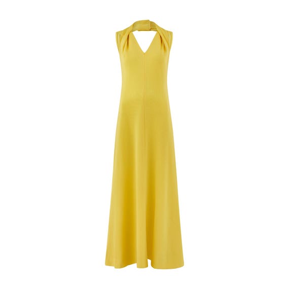 Balmain, 1970s Pierre Balmain Jersey A-Line Yellow Halterneck Maxi Dress